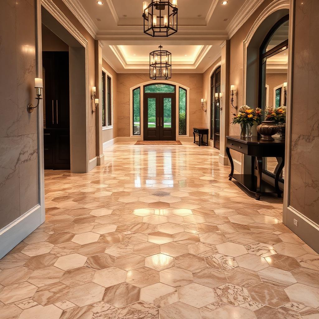 Hexagonal stone tile in a grand entryway
